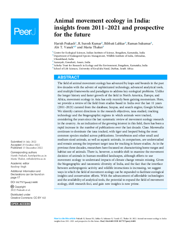 (PDF) Animal movement ecology in India: insights from 2011–2021 and ...