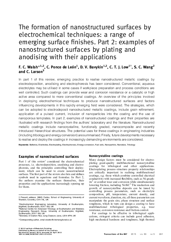 (PDF) The formation of nanostructured surfaces by electrochemical ...
