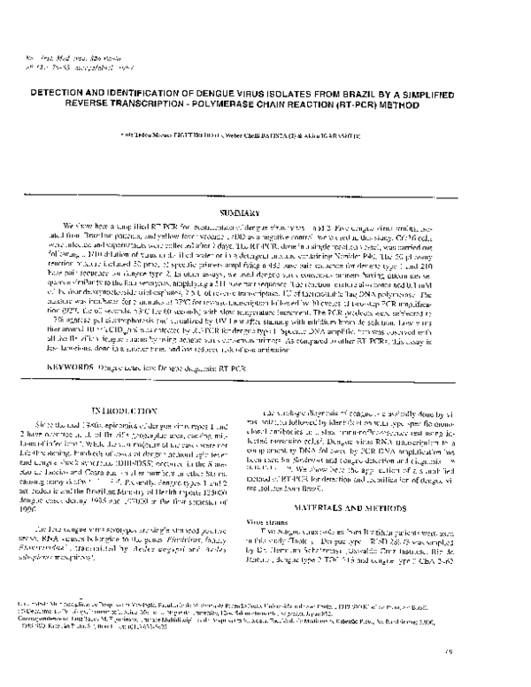 (PDF) Detection and identification of dengue virus isolates from Brazil ...