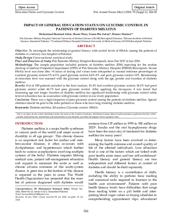 (PDF) Impact of General Education Status on Glycemic Control in ...