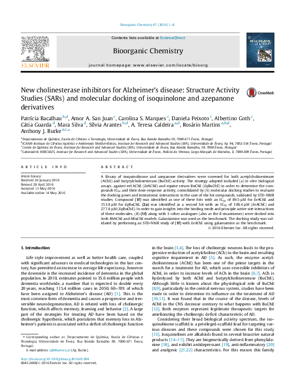 (PDF) New cholinesterase inhibitors for Alzheimer’s disease: Structure ...