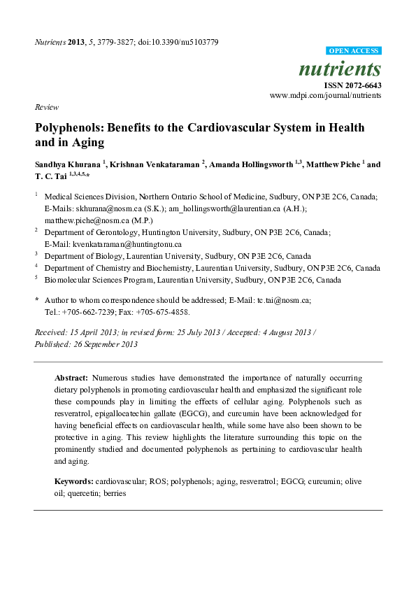 (PDF) Polyphenols: Benefits to the Cardiovascular System in Health and ...
