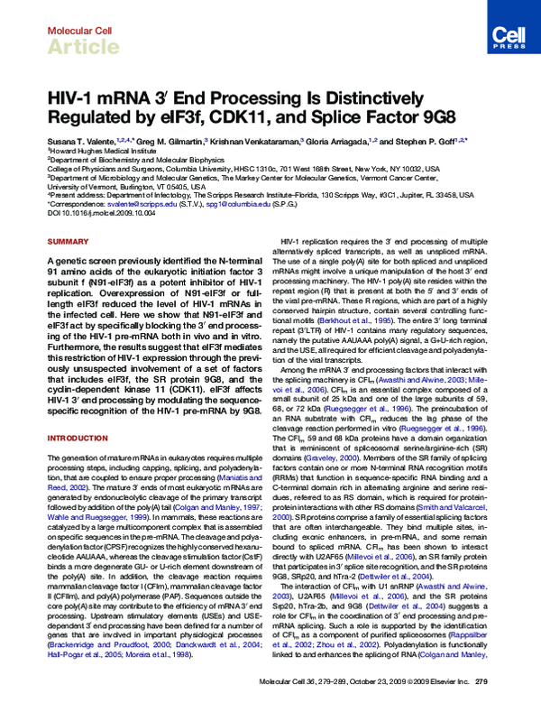 (PDF) HIV-1 mRNA 3′ End Processing Is Distinctively Regulated by eIF3f ...