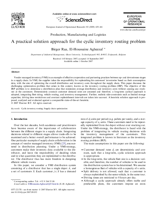 (PDF) A practical solution approach for the cyclic inventory routing ...