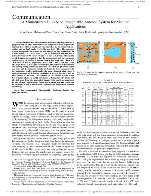 (PDF) A Miniaturized Dual-Band Implantable Antenna System for Medical ...