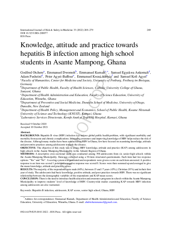 (PDF) Knowledge, attitude and practice towards hepatitis B infection ...