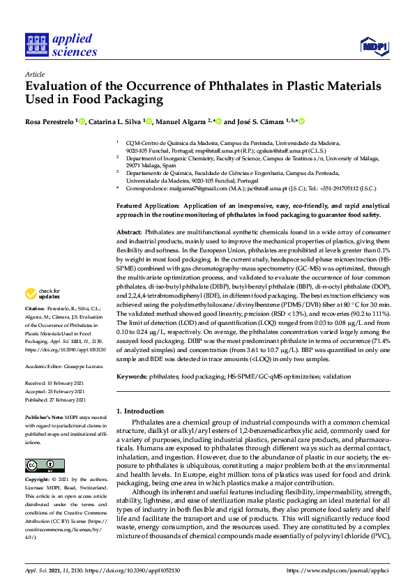 (PDF) Evaluation of the Occurrence of Phthalates in Plastic Materials