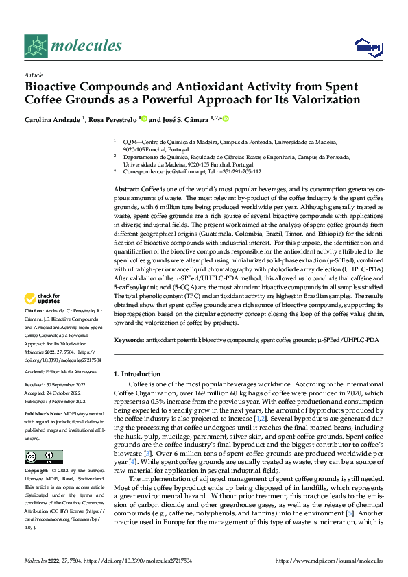 (PDF) Bioactive Compounds and Antioxidant Activity from Spent Coffee ...