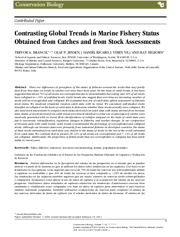 (PDF) Contrasting Global Trends in Marine Fishery Status Obtained from ...