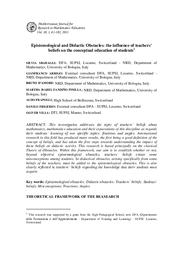 (PDF) Epistemological and Didactic Obstacles: the influence of teachers ...