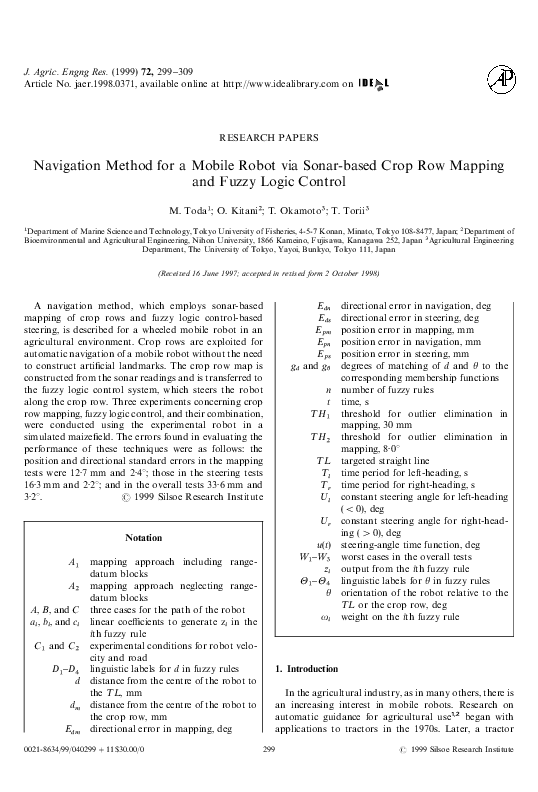 (PDF) Navigation Method for a Mobile Robot via Sonar-based Crop Row ...