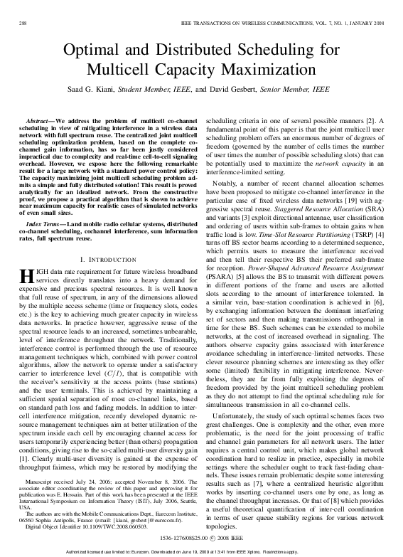 (PDF) Optimal and Distributed Scheduling for Multicell Capacity ...
