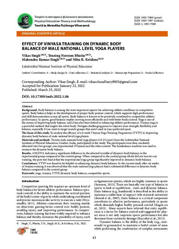 (PDF) Effect of Vinyasa Training on Dynamic Body Balance of Male ...