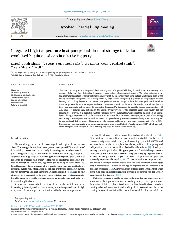 (PDF) Integrated high temperature heat pumps and thermal storage tanks ...