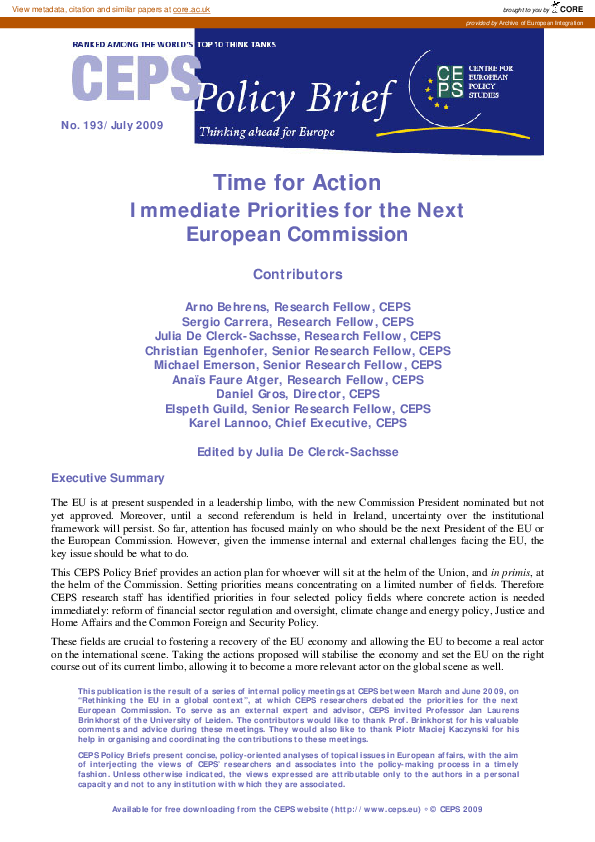 (PDF) Time for Action: Immediate Priorities for the Next European ...