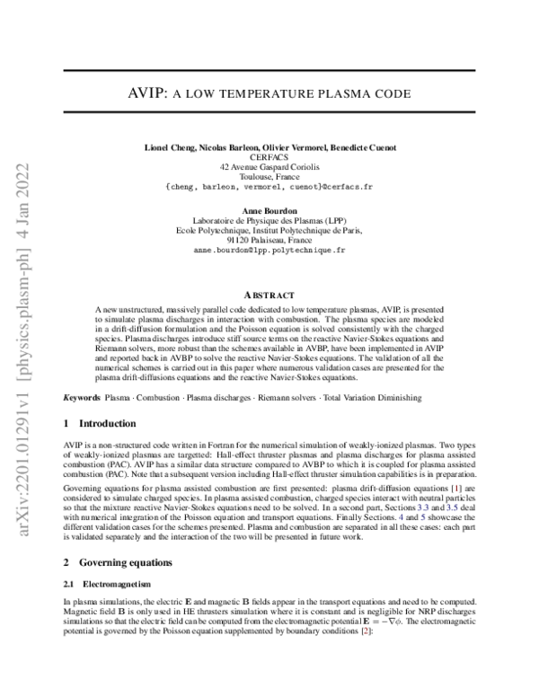 (PDF) AVIP: a low temperature plasma code