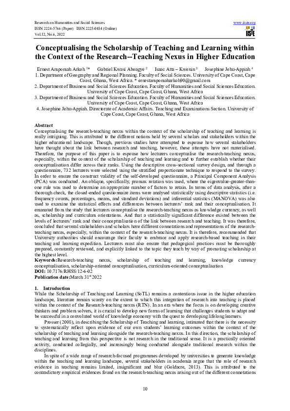 (PDF) Conceptualising the Scholarship of Teaching and Learning within ...