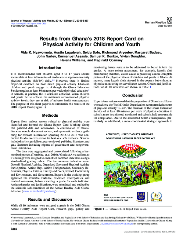 (PDF) Results from Ghana’s 2018 Report Card on Physical Activity for ...
