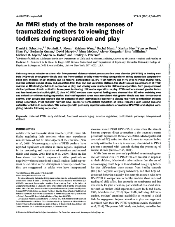 (PDF) An fMRI study of the brain responses of traumatized mothers to ...