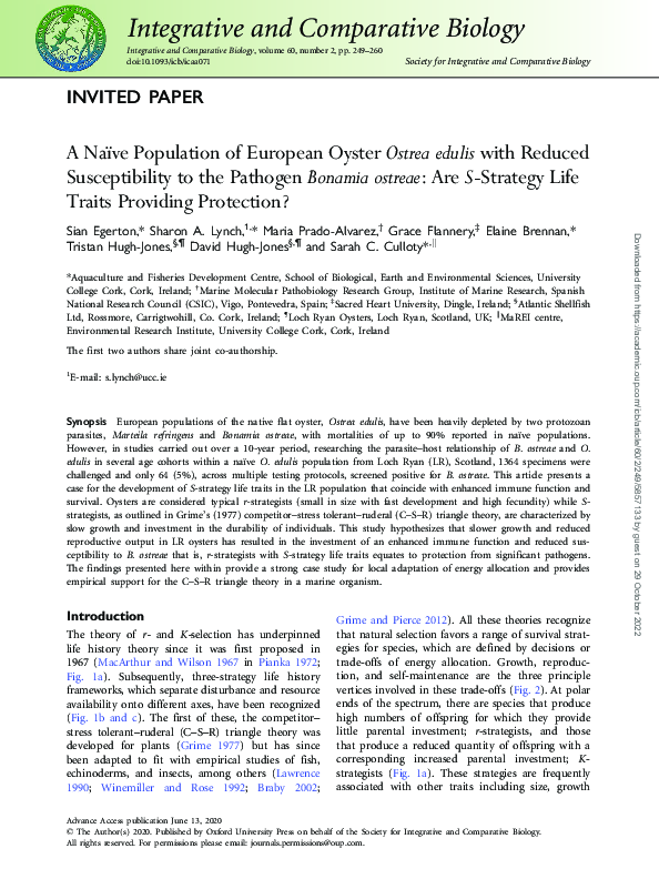 (PDF) A Naïve Population of European Oyster Ostrea edulis with Reduced ...