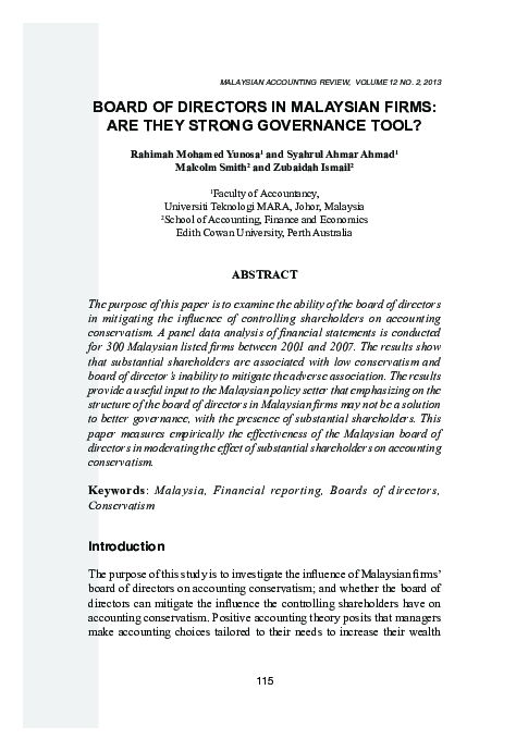 (PDF) Board of Directors in Malaysian firms: Are they Strong Governance ...
