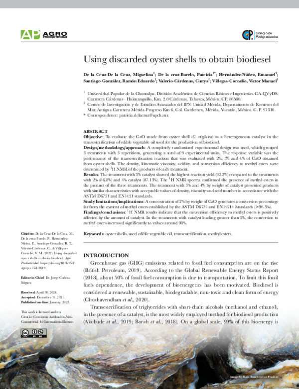 (PDF) Using discarded oyster shells to obtain biodiesel