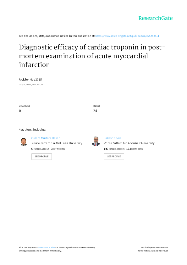 (PDF) Diagnostic efficacy of cardiac troponin in post‐mortem ...