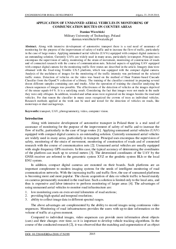 (PDF) Application of unmanned aerial vehicles in monitoring of ...