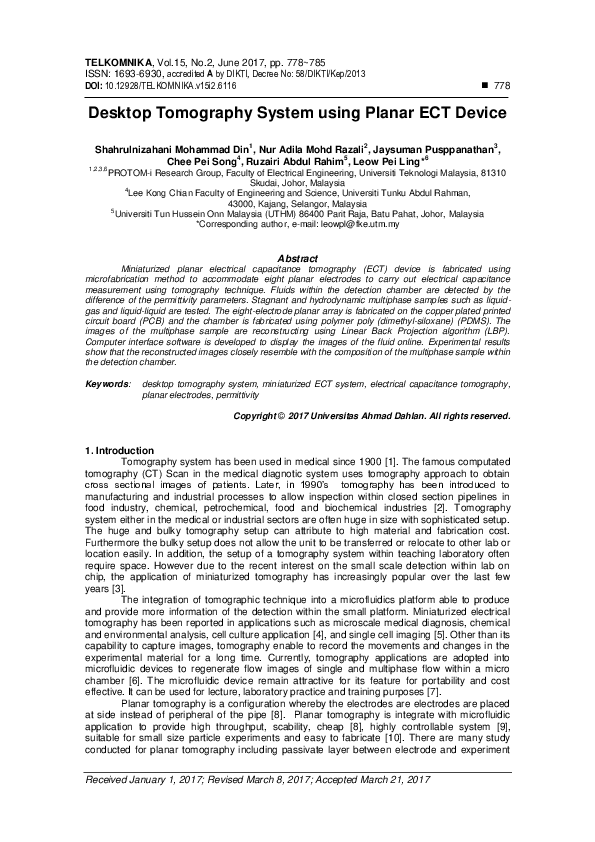 (PDF) Desktop Tomography System using Planar ECT Device