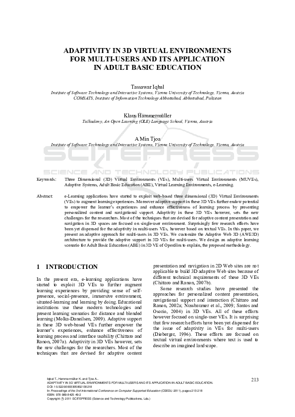 (PDF) Adaptivity in 3D Virtual Environments for Multi-users and Its ...