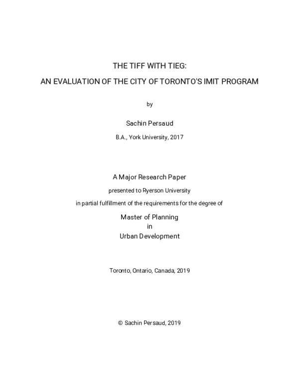 (PDF) The TIFF with TIEG: an evaluation of the City of Toronto's IMIT ...