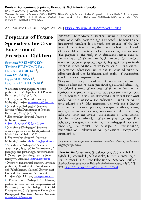 (PDF) Preparing of Future Specialists for Civic Education of Preschool ...