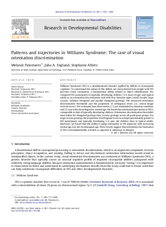 (PDF) Patterns and trajectories in Williams Syndrome: The case of ...