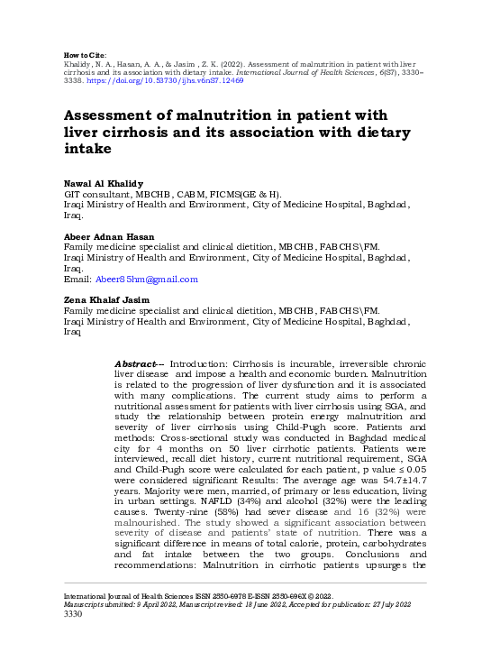 (PDF) Assessment of malnutrition in patient with liver cirrhosis and ...