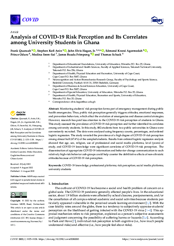 (PDF) Analysis of COVID-19 Risk Perception and Its Correlates among ...