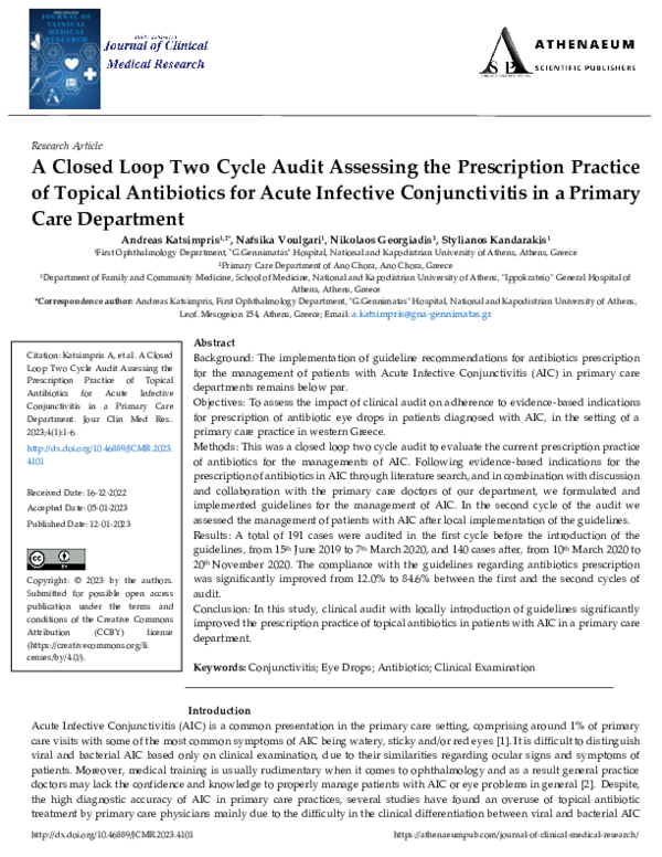 (PDF) A Closed Loop Two Cycle Audit Assessing the Prescription Practice ...