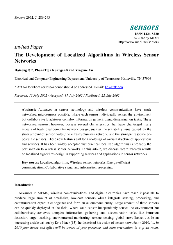 (PDF) The Development of Localized Algorithms in Wireless Sensor ...
