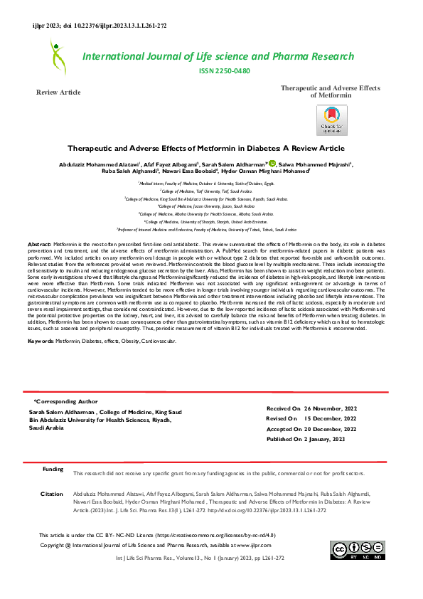 (PDF) Therapeutic and Adverse Effects of Metformin in Diabetes: A ...
