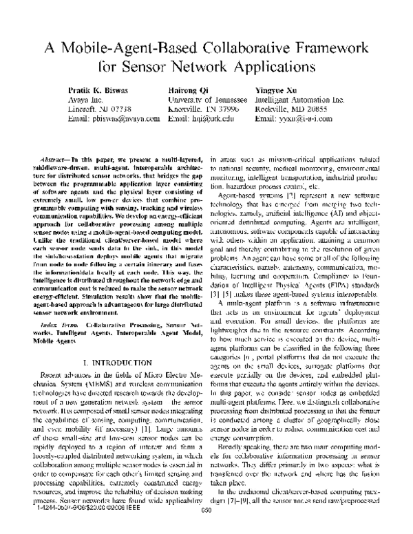 (PDF) A Mobile-Agent-Based Collaborative Framework for Sensor Network ...