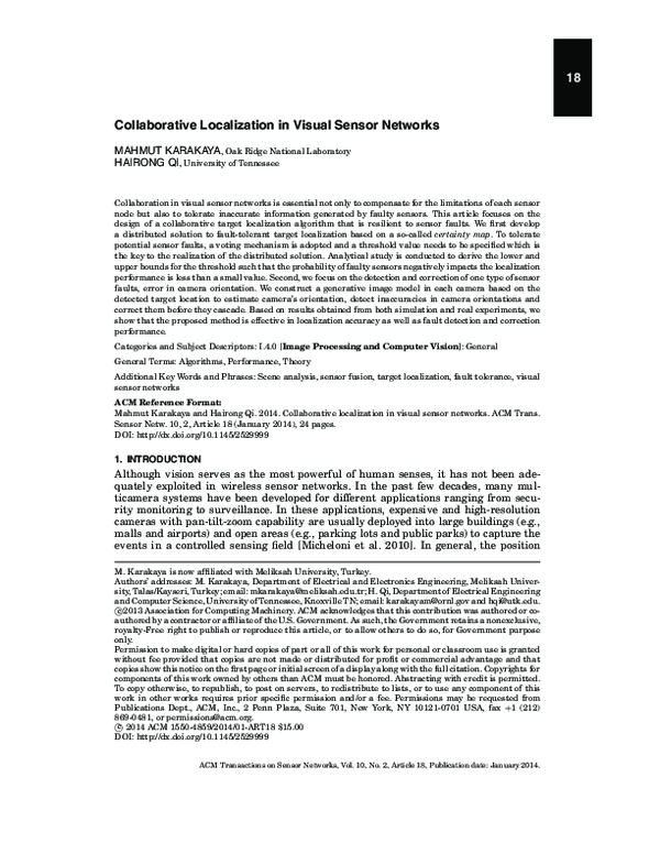 (PDF) Collaborative localization in visual sensor networks