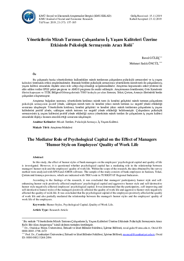(PDF) The mediator role of psychological capital on the effect of ...