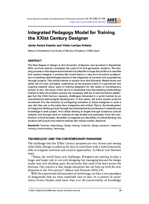 (PDF) Integrated Pedagogy Model for Training the XXIst Century Designer