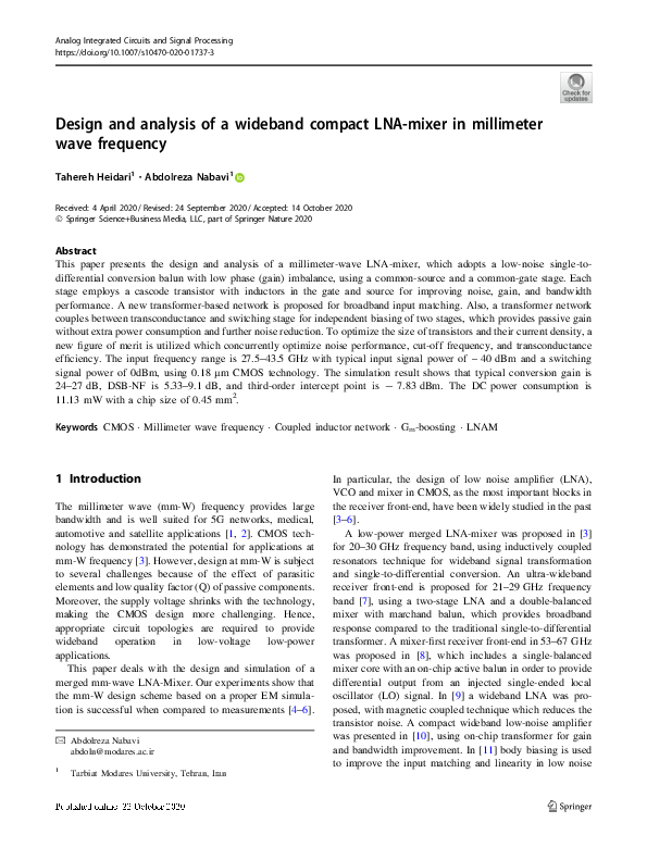 (PDF) Design and analysis of a wideband compact LNA-mixer in millimeter ...
