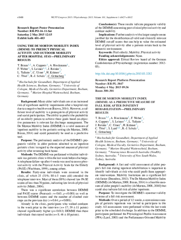 (PDF) The De Morton Mobility Index (DEMMI) as a predictive measure of ...