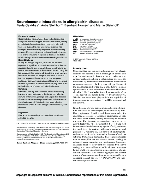 (PDF) Neuroimmune interactions in allergic skin diseases