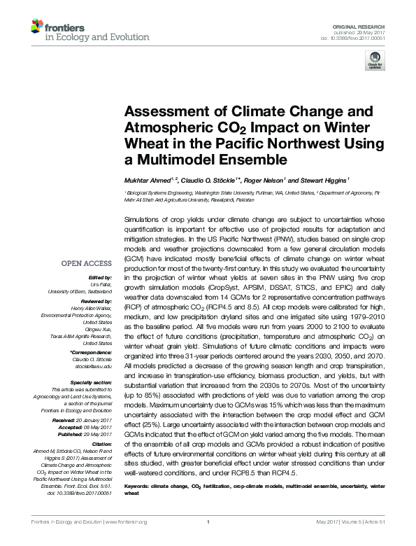 (PDF) Assessment of Climate Change and Atmospheric CO2 Impact on Winter ...