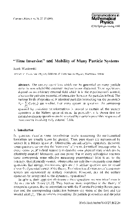 (PDF) ?Time inversion? and mobility of many particle systems