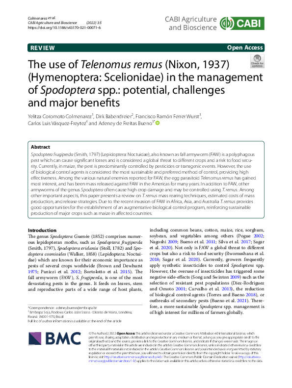(PDF) The use of Telenomus remus (Nixon, 1937) (Hymenoptera ...