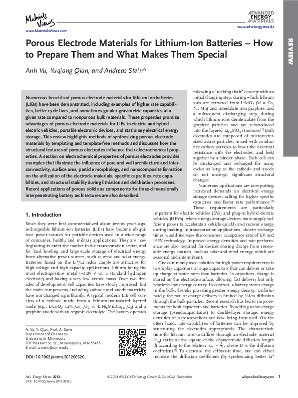 (PDF) Porous Electrode Materials for Lithium-Ion Batteries - How to ...