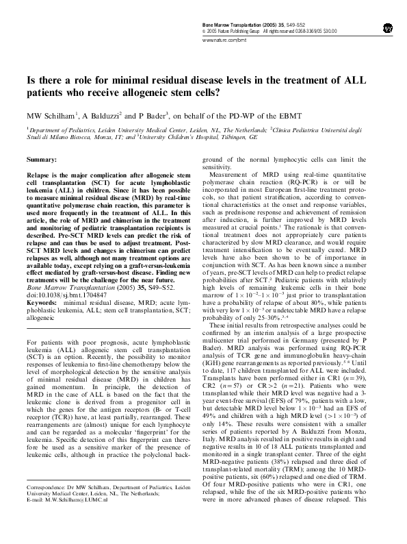 (PDF) Is there a role for minimal residual disease levels in the ...